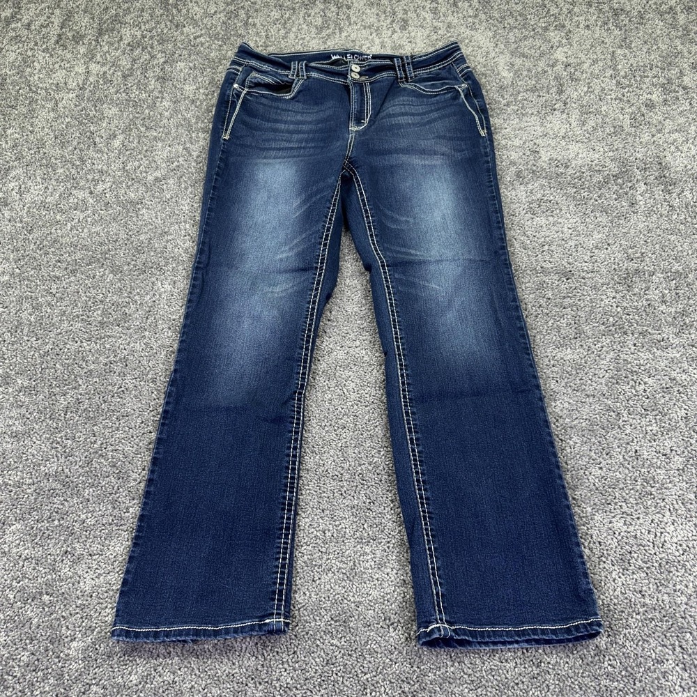 Wallflower Jeans Womens 16 Plus Long Blue Bootcut Stretch Denim Embroidered